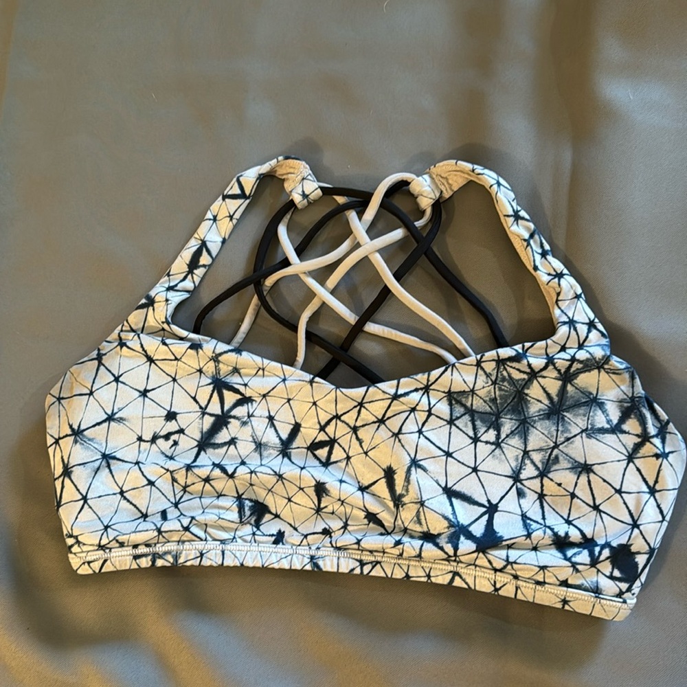 Lululemon sports bra, strappy, blue pattern. Size 10